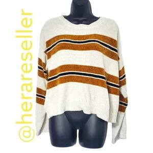 Endless Love XL Beige Striped Brown Sweater